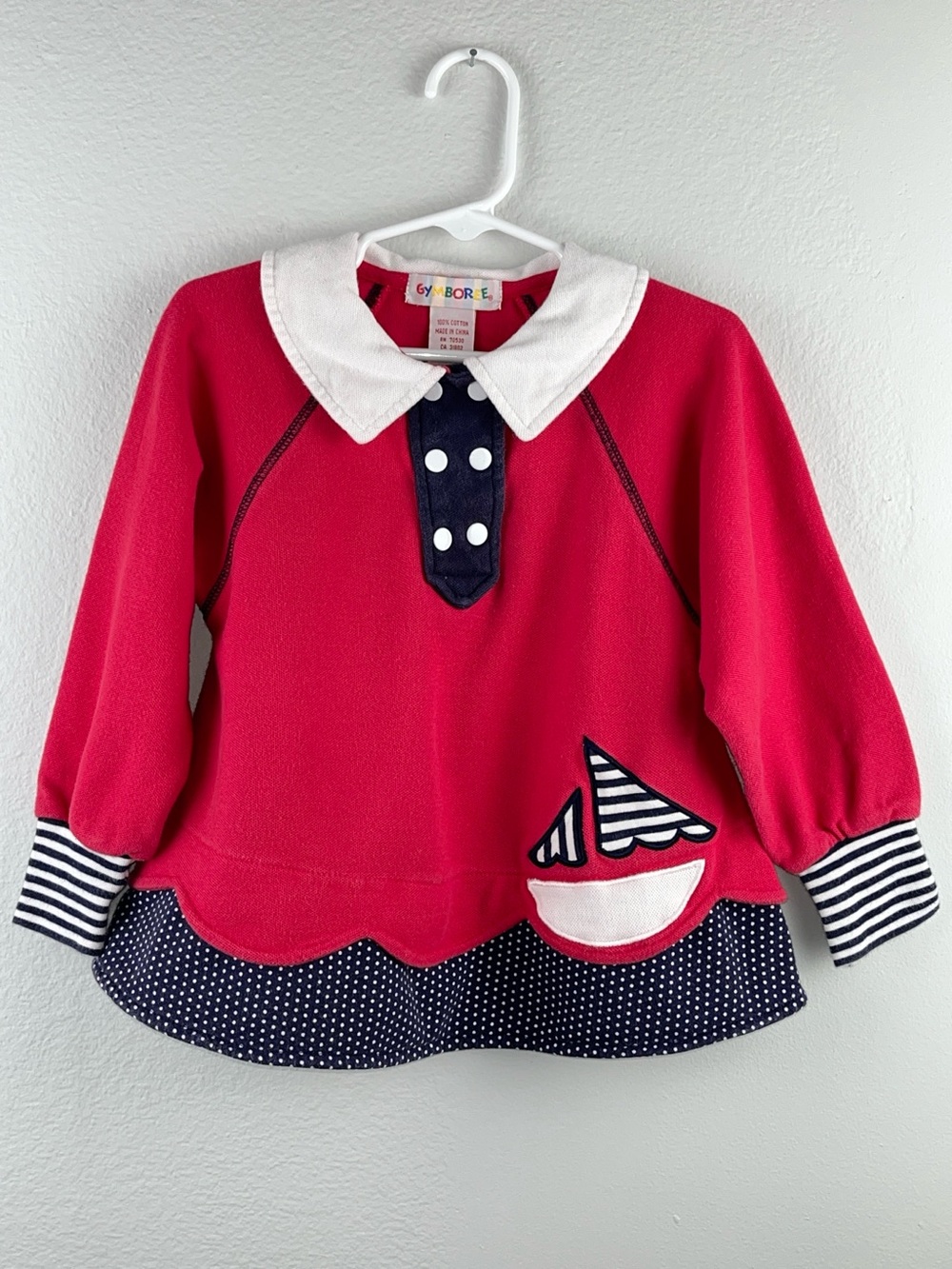 Gymboree 1996 Nautical Embroidered Sailboat Rainbow Tag Polka Dot Vintage Top M